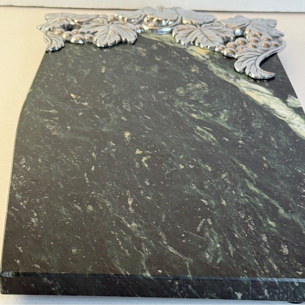 Lenox Grape Weave Marble Cheese Board 12”x7” Silver-Tone Metal Accent | Luxury